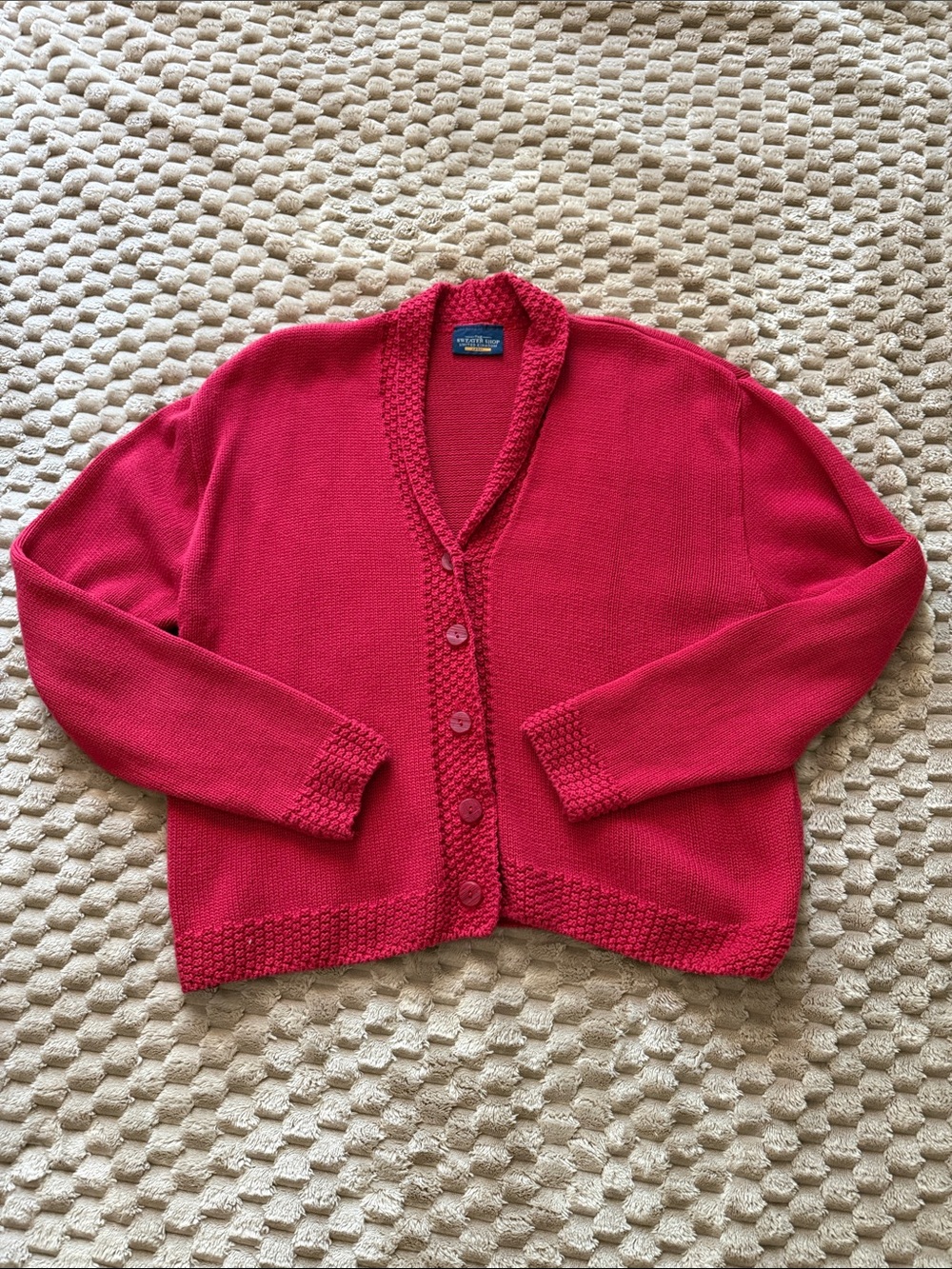 Bright Red Button-Front Women's Cardigan with Textured Trim